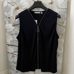 Notations Black Sleeveless Zip-Front Tank with Ring Pull